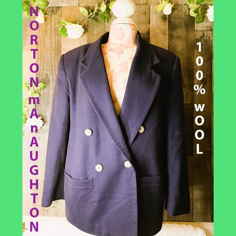 NWOT NORTON MCNAUGHTON DARK NAVY BLUE PETITE 100% WOOL BLAZER WITH EXTRA…